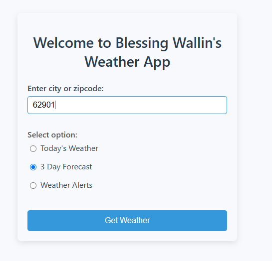 Screenshot of Weather App interface